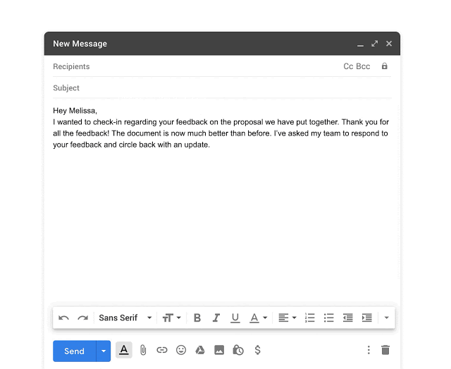działanie autokorekty Gmaila