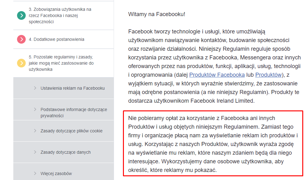 polityka prywatności facebooka