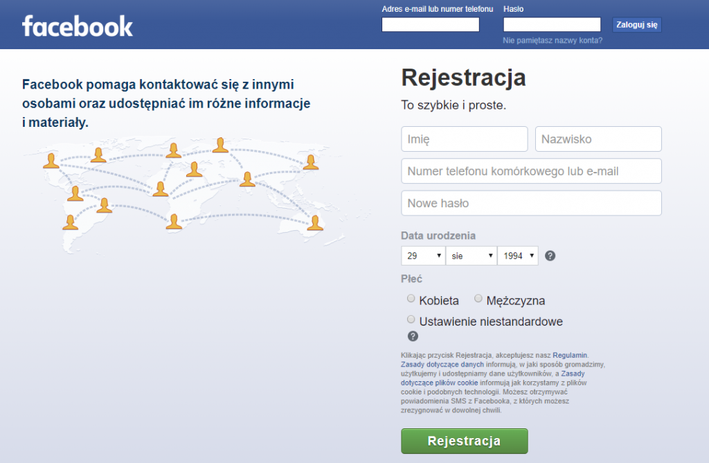 stary interfejs logowania facebooka