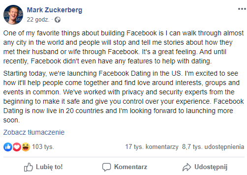 Zuckerberg o Fb Dating